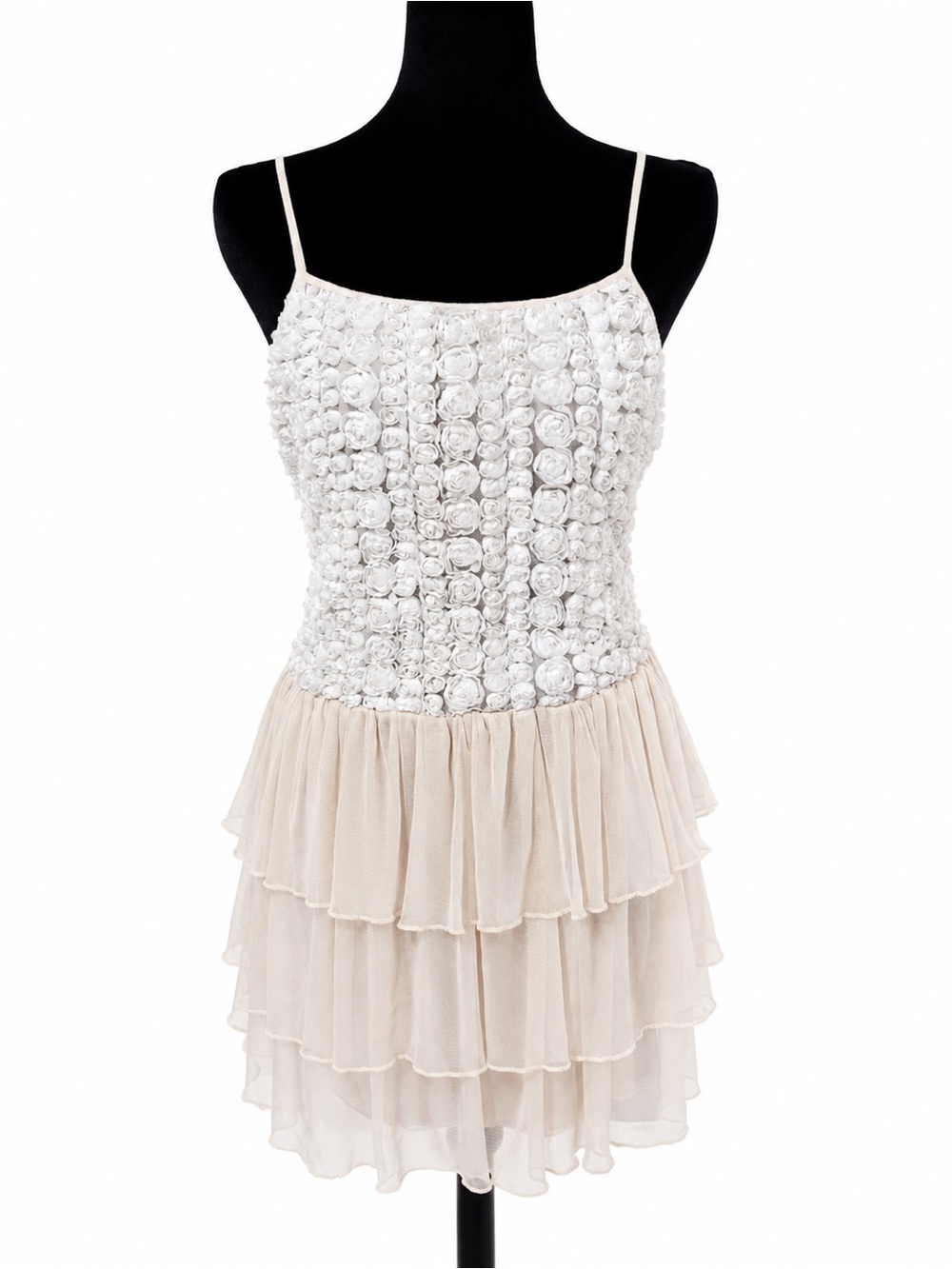 See You Monday White and Cream Rosette Tiered Mini Dress